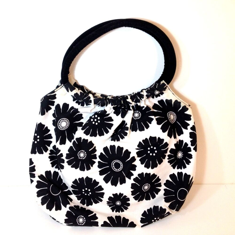 Women Hand Bag Black & White Floral Design Ideal For Travel or Casual Occasions